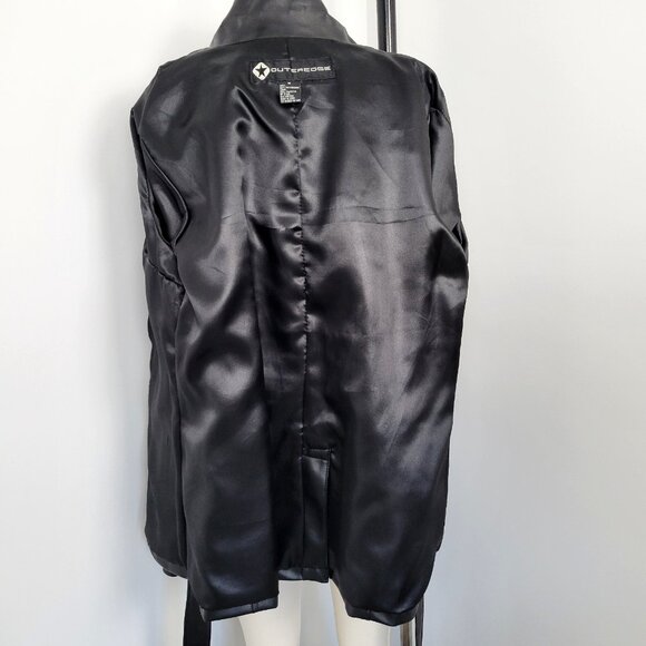 Outer Edge Faux Leather Trench Coat – Early 2000s Y2K Belted Jacket - Picture 7 of 12
